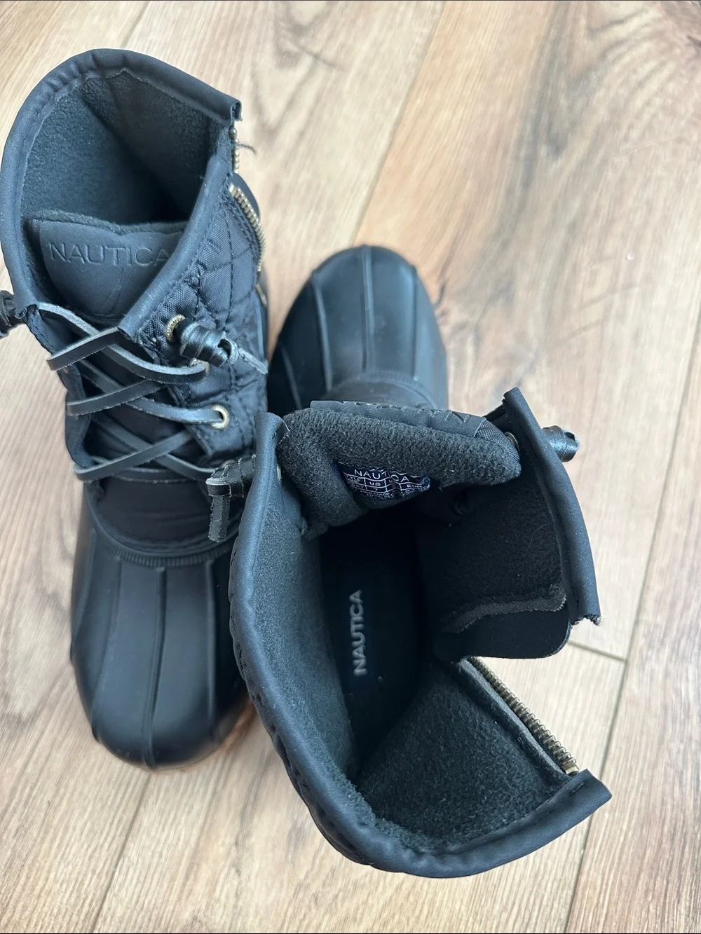 Nautica Black Waterproof Lace-Up Duck Boots